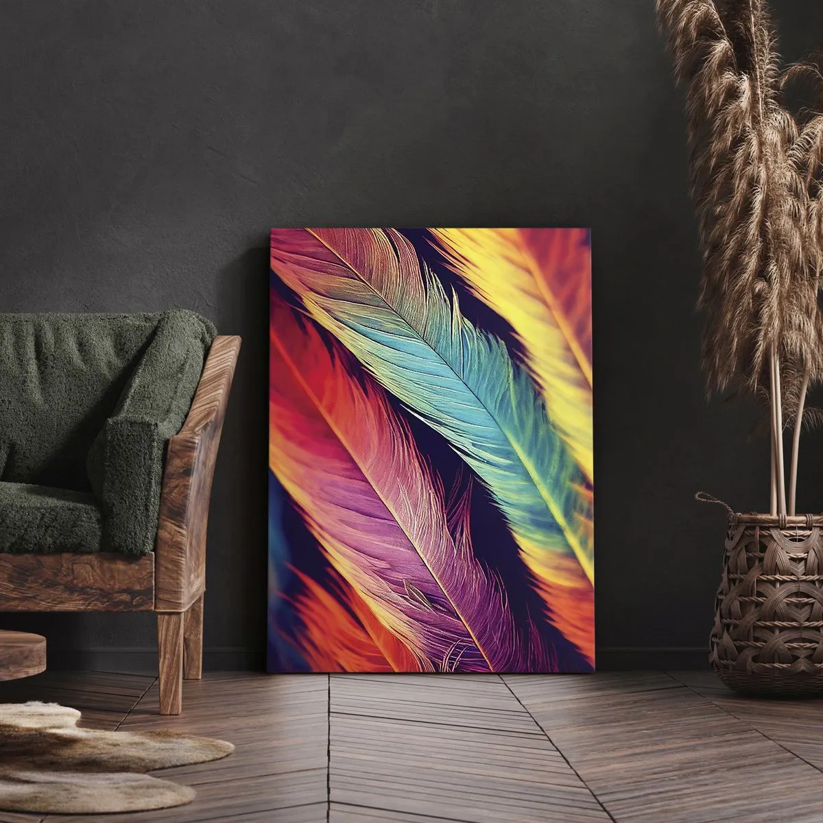 Tablou pe pânză - Curcubeu cu pene - 50x70 cm