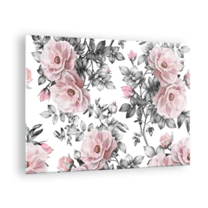 Tablou pe sticlă - Pierde-te printre florile de trandafir - 70x50cm - Pierde-te în florile de trandafir - Decorațiune modernă pentru perete pentru living și dormitor ARTTOR