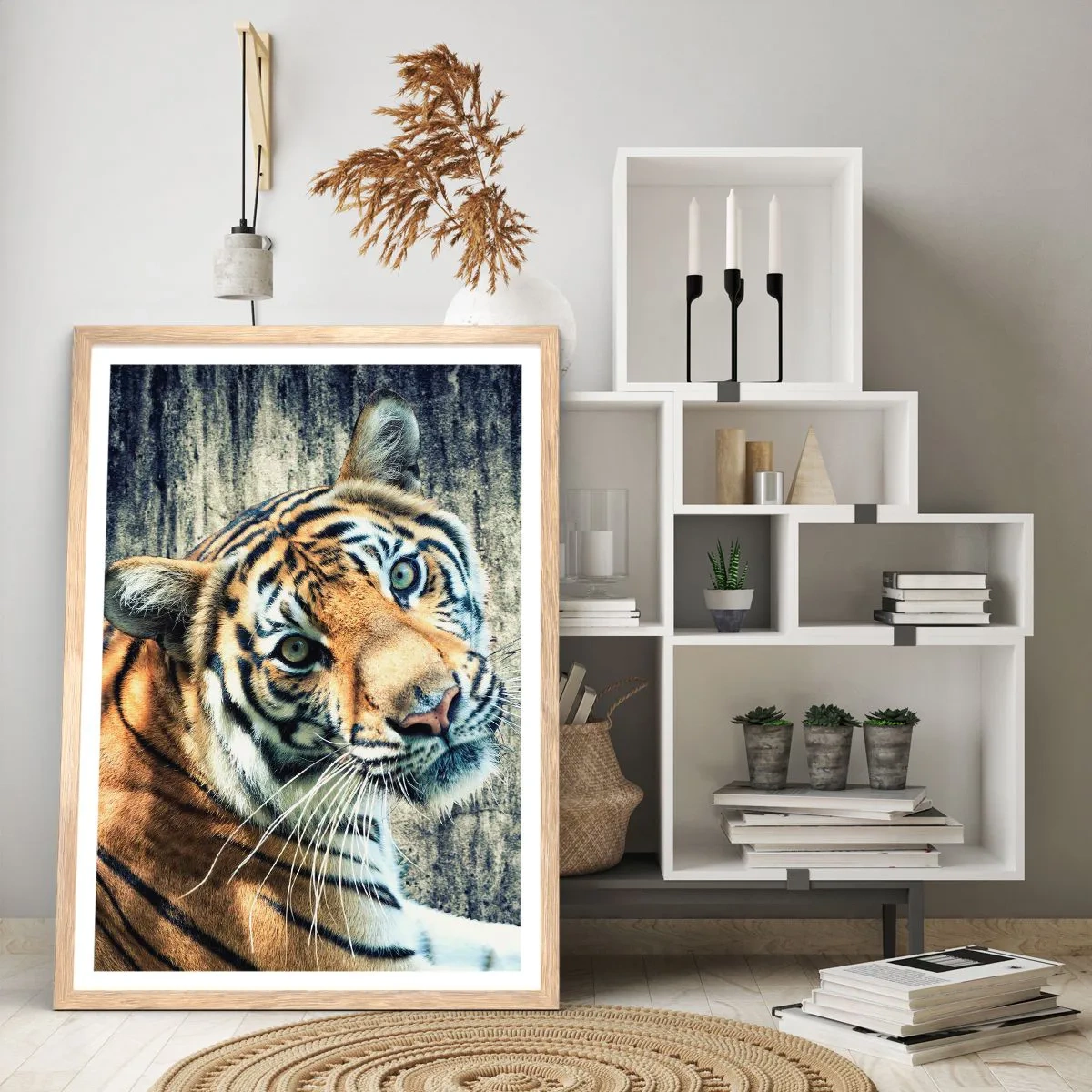 Poster în ramă de stejar deschis - Portret în fluxuri de lumină - 70x100 cm