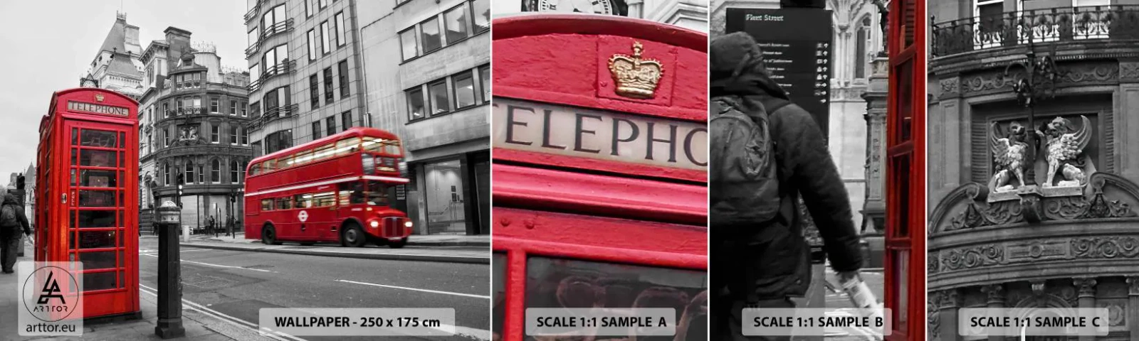 Mostră de Tapet Standard Eco - Cea mai roșie din Europa - Oraș, Londra, Arhitectură - 100x30 cm