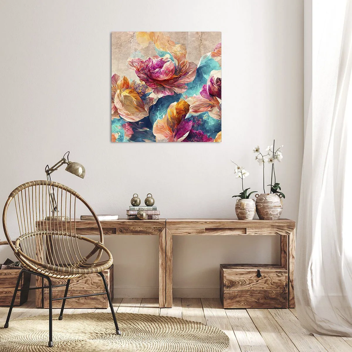 Tablou pe pânză - Splendoarea colorată a buchetului de flori - 30x30 cm