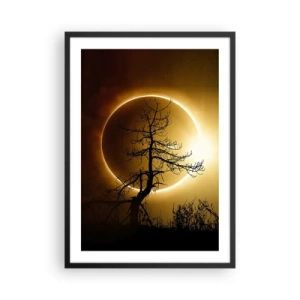 Poster în ramă neagră - Un apus de soare fenomenal cu un copac în prim-plan - 50x70cm - Eclipsă totală - Decorațiune modernă pentru perete pentru living și dormitor ARTTOR