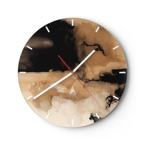 Ceas de perete - Ceas pe sticlă - Abstracție maro și neagră cu efect de vopsea vărsată - 30x30cm - O abstractizare intrigantă - Decorațiune modernă pentru perete pentru living, bucătărie și dormitor ARTTOR