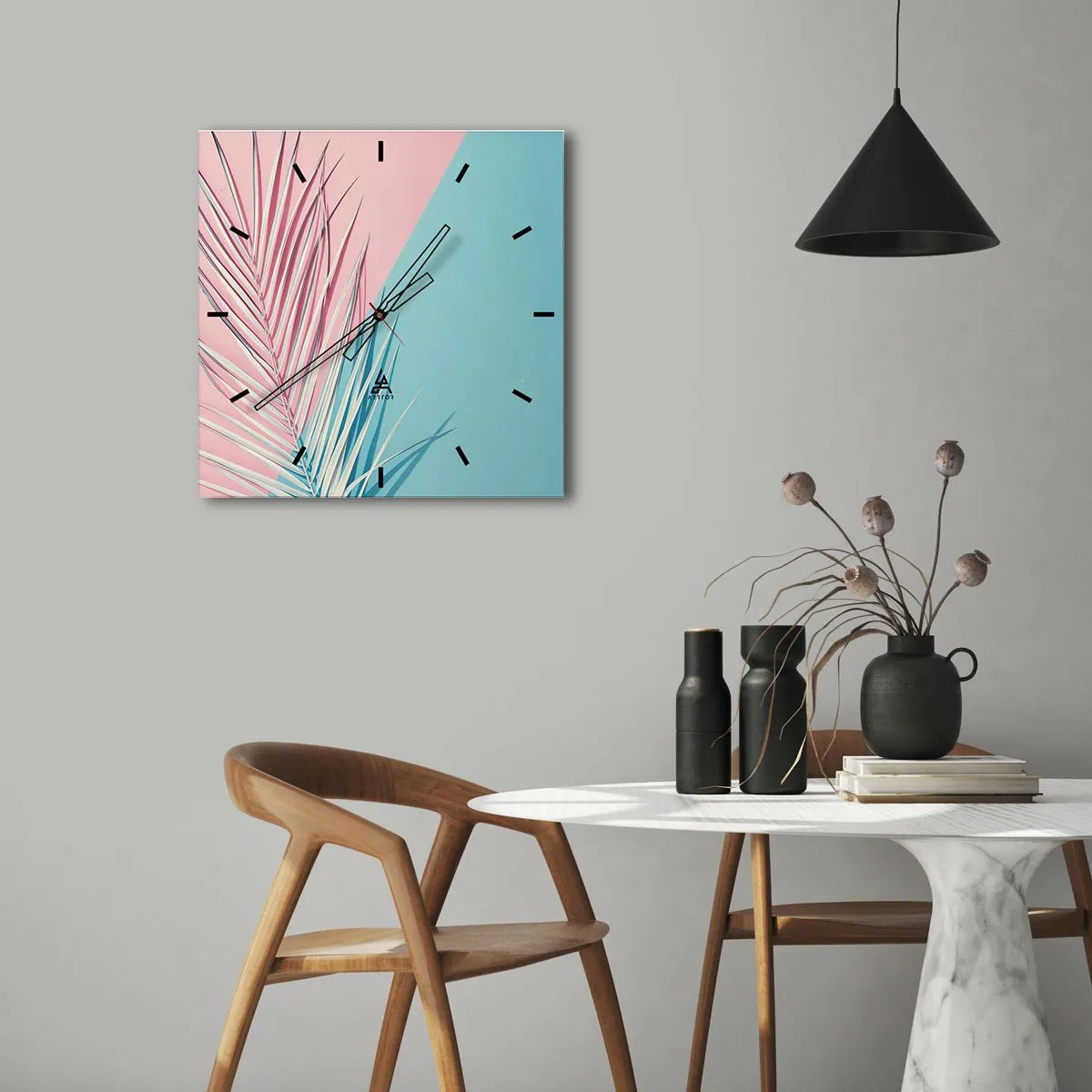 Ceas de perete - Ceas pe sticlă - Impresie tropicală - 30x30 cm