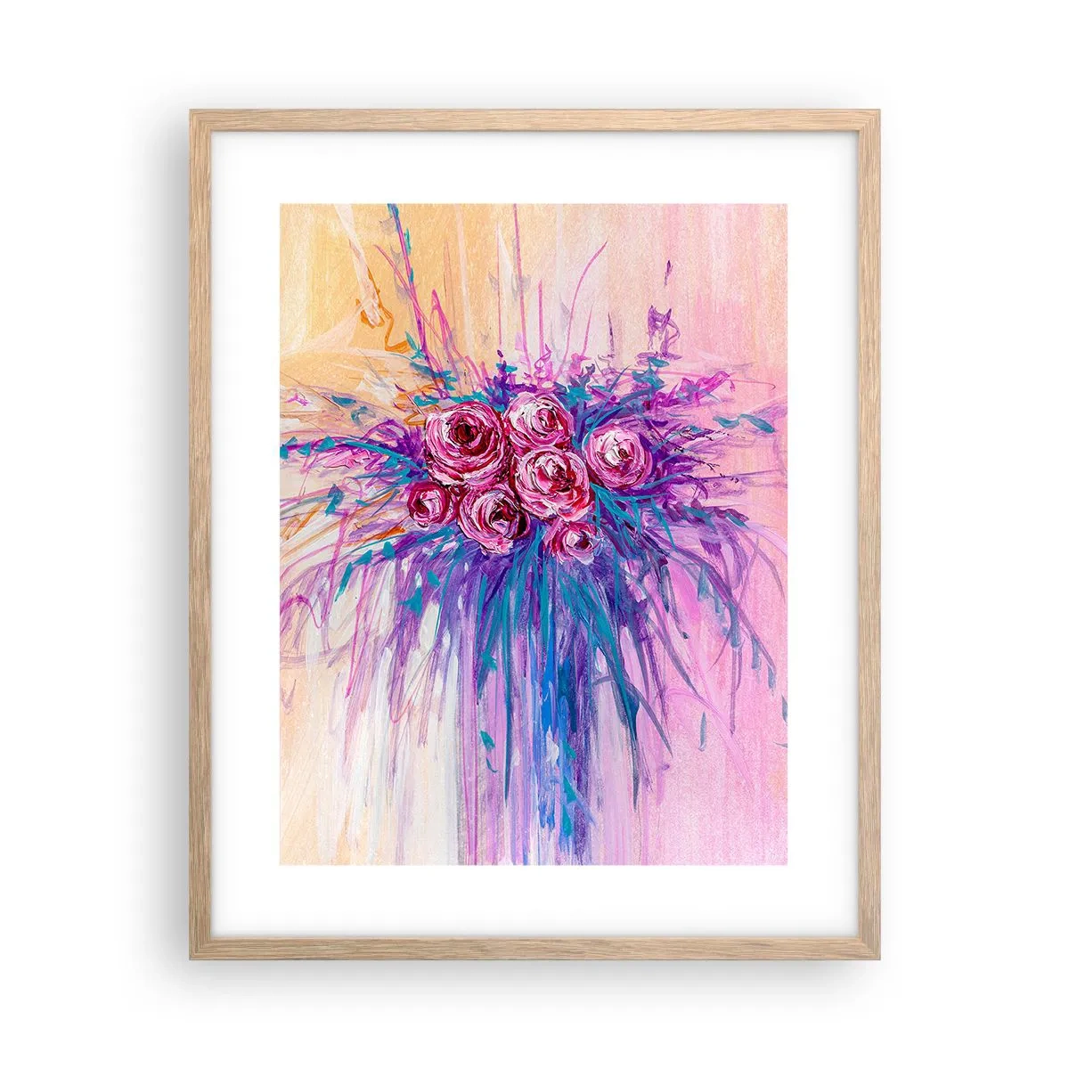 Poster în ramă de stejar deschis - Fântână de trandafiri - 40x50 cm