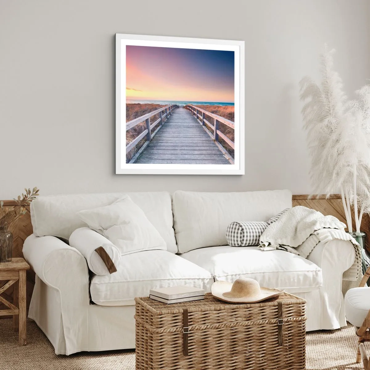Poster în ramă albă - Aurora baltică de seară - 50x50 cm