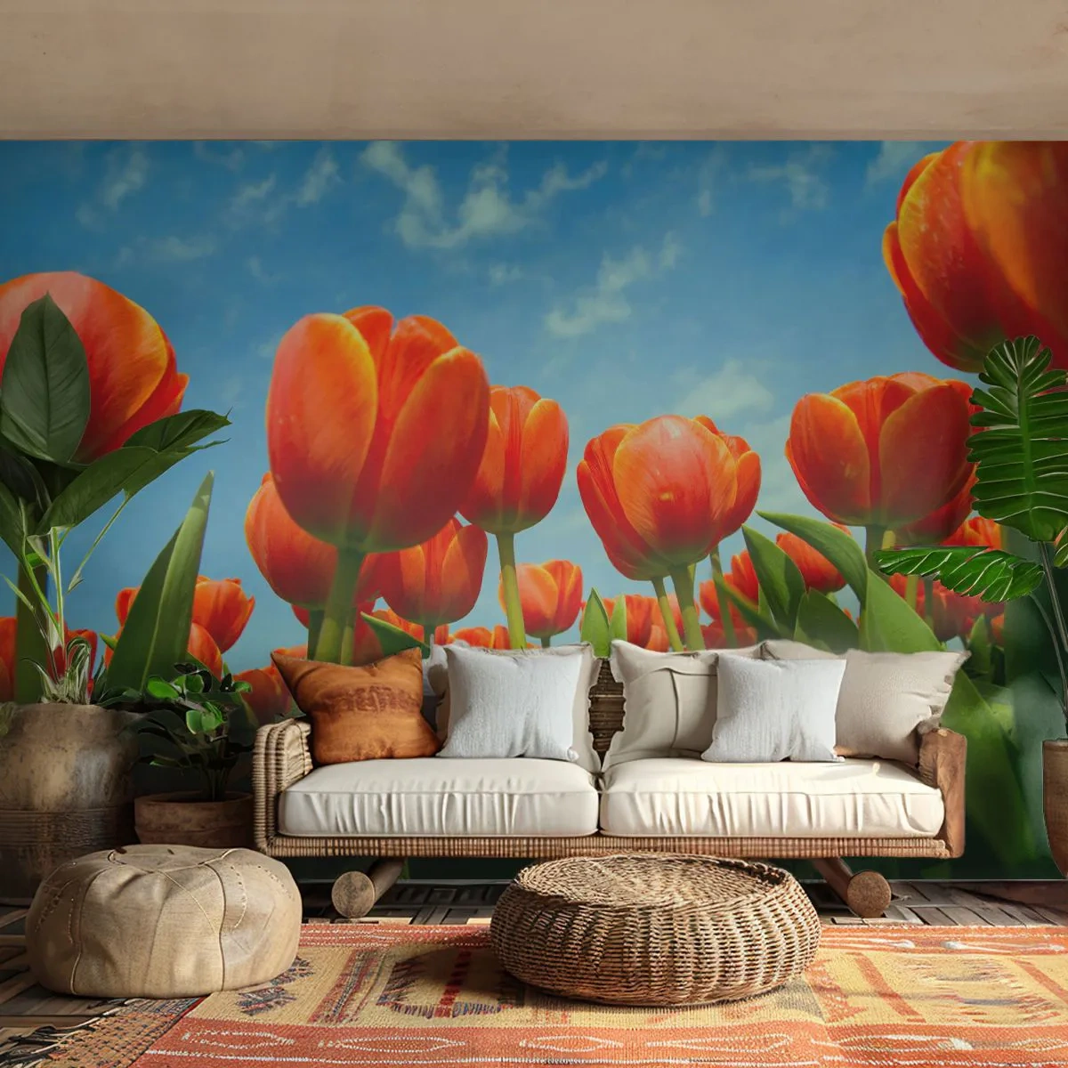 Tapet Premium Canvas - Doar cerul albastru - Flori, Lalele, Natură - 250x175 cm