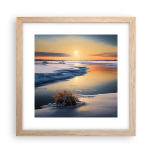 Poster în ramă de stejar deschis - Apus de soare pe timp de iarnă - 30x30 cm