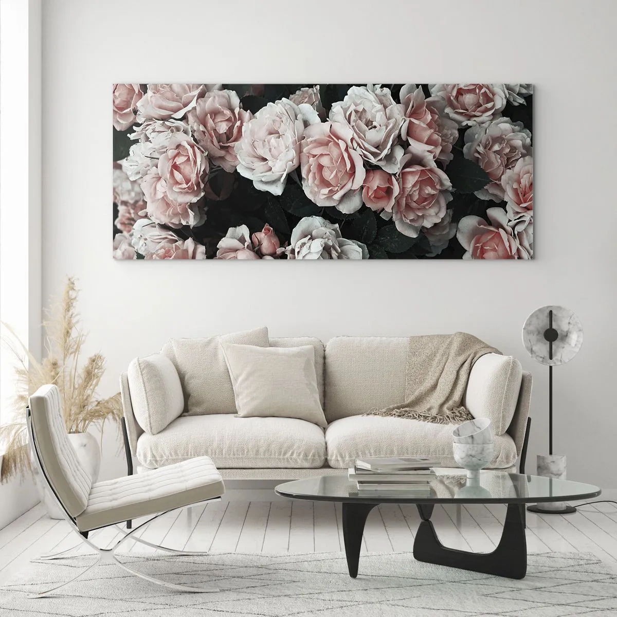 Tablou pe sticlă - Ansamble de trandafiri - 100x40 cm