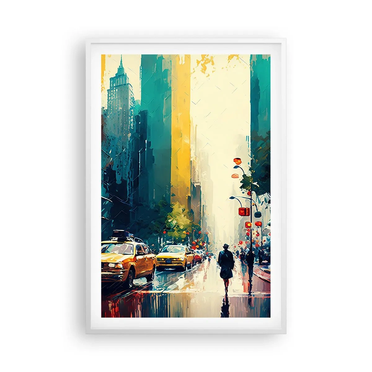 Poster în ramă albă - New York - aici și ploaia este colorată - 61x91 cm