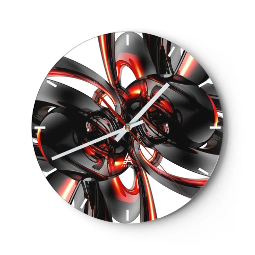 Ceas de perete - Ceas pe sticlă - Model abstract cu forme roșii și negre - 30x30cm - Mișcare în grafit și roșu - Decorațiune modernă pentru perete pentru living, bucătărie și dormitor ARTTOR