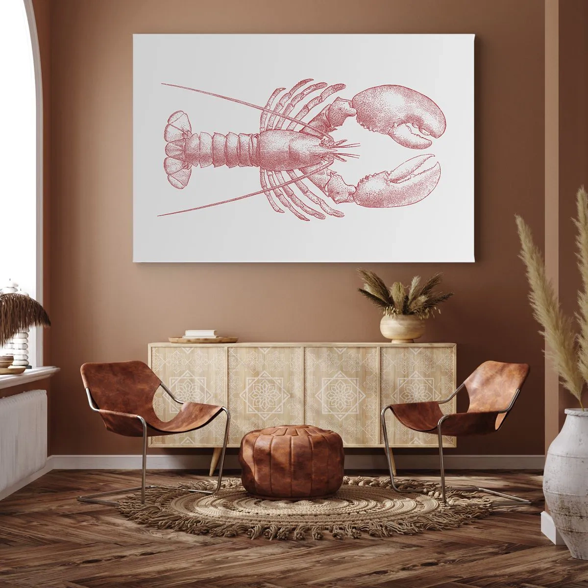 Tablou pe pânză Canvas - Desen al unui homar într-o nuanță roșie - 70x50cm - Homar demn de Homer - Decorațiune modernă pentru perete pentru living și dormitor ARTTOR