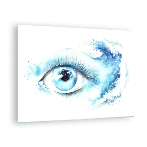Tablou pe sticlă - Ochi albastru în acuarelă artistică - 70x50cm - Scufundă-te în albastrul privirii - Decorațiune modernă pentru perete pentru living și dormitor ARTTOR