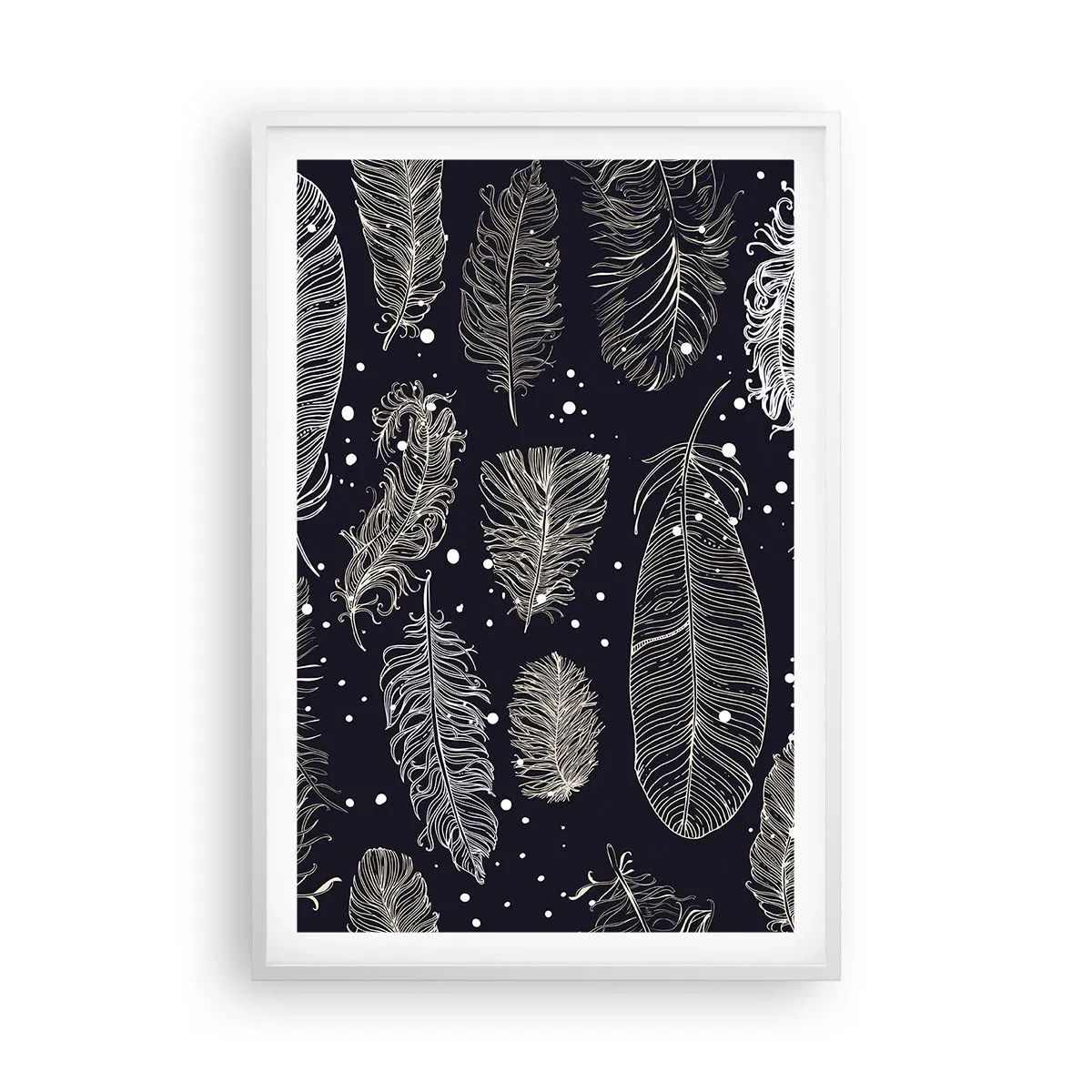 Poster în ramă albă - Dantelă cu pene - 61x91 cm