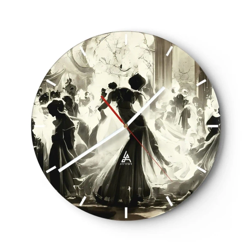 Ceas de perete - Ceas pe sticlă - Figuri mascate de sală de bal dansând într-un interior elegant - 30x30cm - Marea mascaradă - Decorațiune modernă pentru perete pentru living, bucătărie și dormitor ARTTOR