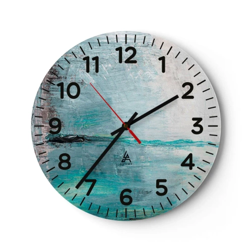 Ceas de perete - Ceas pe sticlă - Orizontal în albastru - 30x30 cm