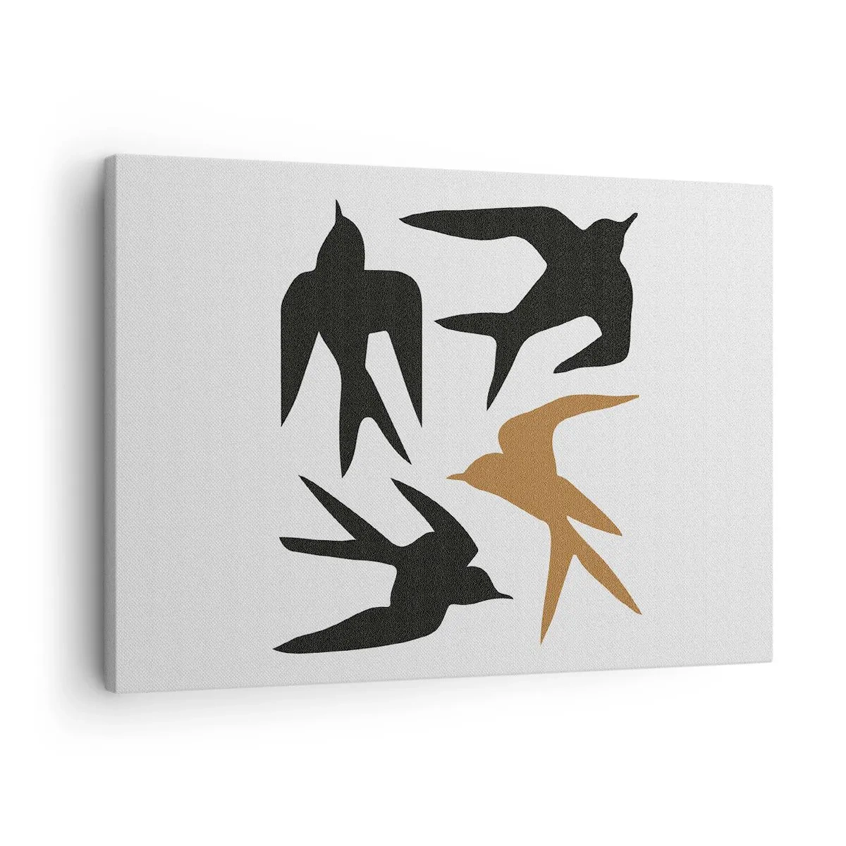 Tablou pe pânză Canvas - Siluete de rândunele în negru și auriu - 70x50cm - Jocurile rândunelelor - Decorațiune modernă pentru perete pentru living și dormitor ARTTOR