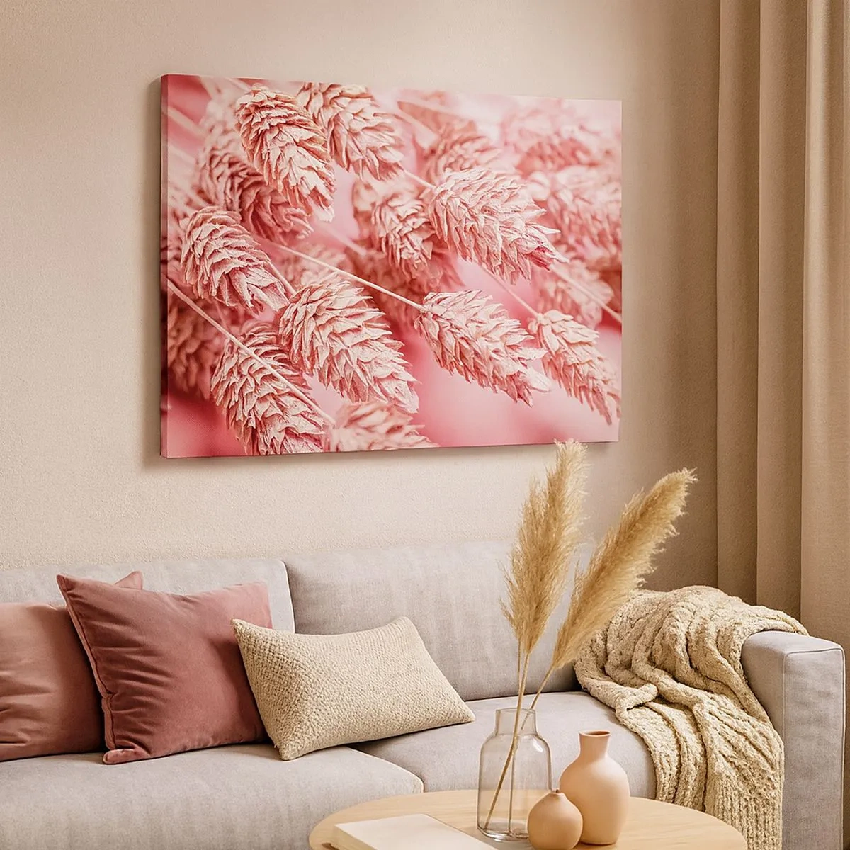 Tablou pe pânză Canvas - Prim-plan al urechilor cu nuanțe roz - 70x50cm - Cascadă florală în roz - Decorațiune modernă pentru perete pentru living și dormitor ARTTOR