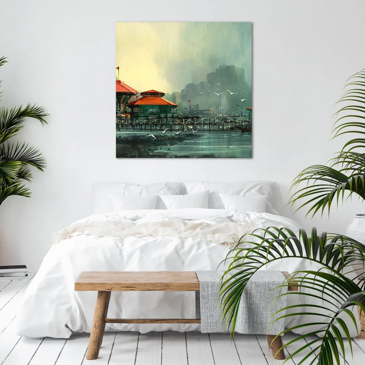 Tablou pe pânză - O zi ploioasă în port - 70x70 cm