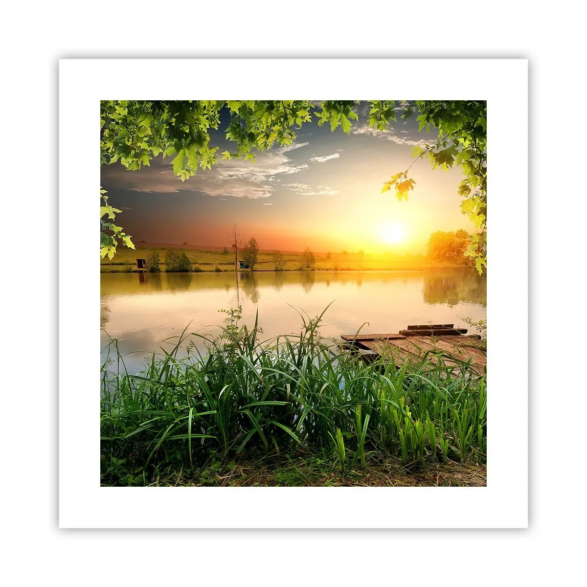 Poster - Peisaj într-un cadru verde - 40x40 cm