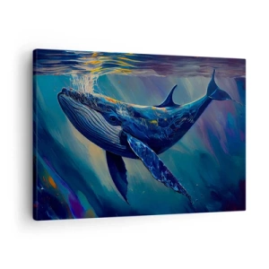 Tablou pe pânză Canvas - O balenă în adâncurile oceanului în culori luminoase - 70x50cm - Bun venit în lumea mea - Decorațiune modernă pentru perete pentru living și dormitor ARTTOR