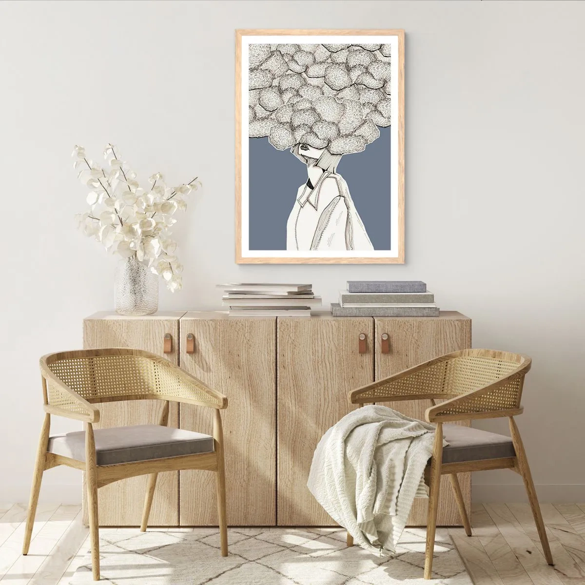 Poster în ramă de stejar deschis - Cu capul în nori - 70x100 cm