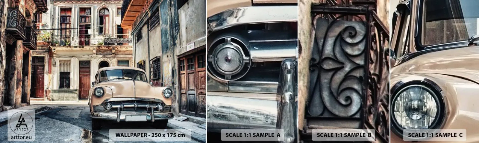 Mostră de Tapet Standard Eco - O siestă în Havana - Mașină de epocă, Arhitectură, Oraș - 100x30 cm