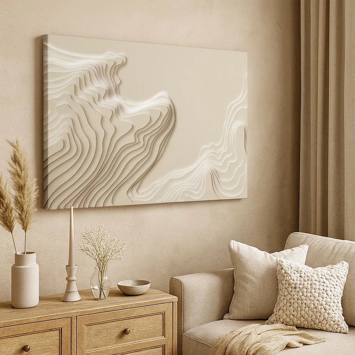 Tablou pe pânză Canvas - Un model abstract în nuanțe de bej cu efect liniar. - 70x50cm - Topografia artei - Decorațiune modernă pentru perete pentru living și dormitor ARTTOR