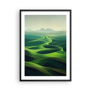 Poster în ramă neagră - Câmpuri verzi și ondulate cu vedere la munți - 50x70cm - În văi verzi - Decorațiune modernă pentru perete pentru living și dormitor ARTTOR