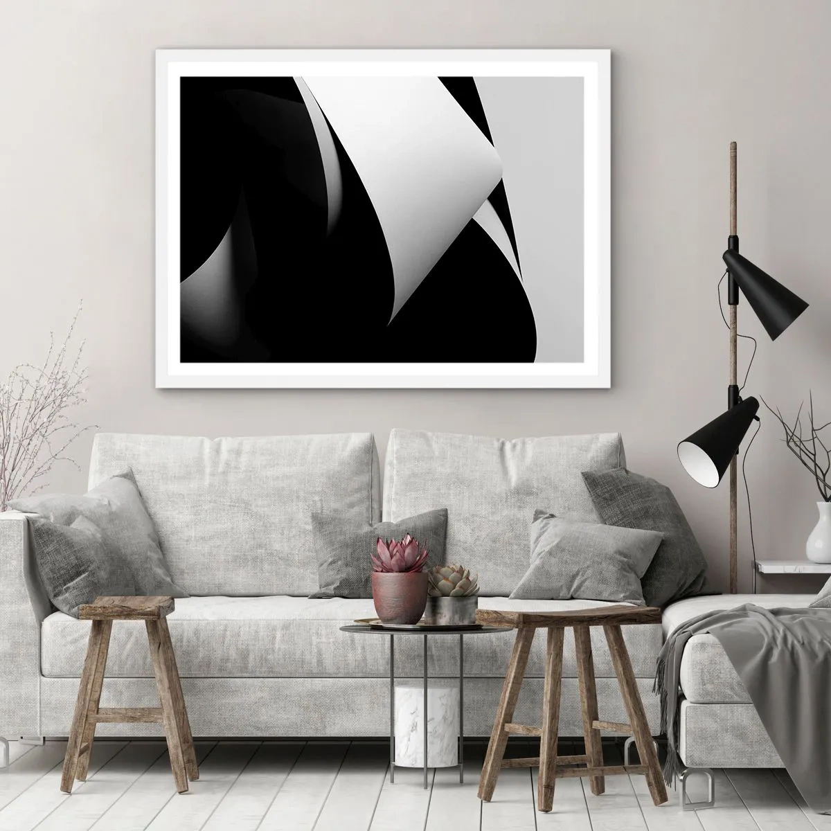 Poster în ramă albă - Planuri de lumină din adâncurile umbrelor - 50x40 cm