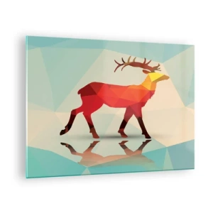 Tablou pe sticlă - Cerb geometric în abstracție colorată - 70x50cm - Cerb geometric - Decorațiune modernă pentru perete pentru living și dormitor ARTTOR
