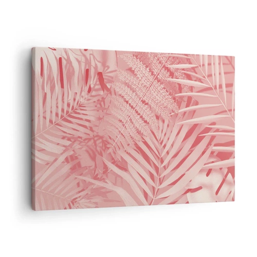 Tablou pe pânză Canvas - Frunze tropicale roz într-un stil delicat și minimalist - 70x50cm - Conceptul roz - Decorațiune modernă pentru perete pentru living și dormitor ARTTOR