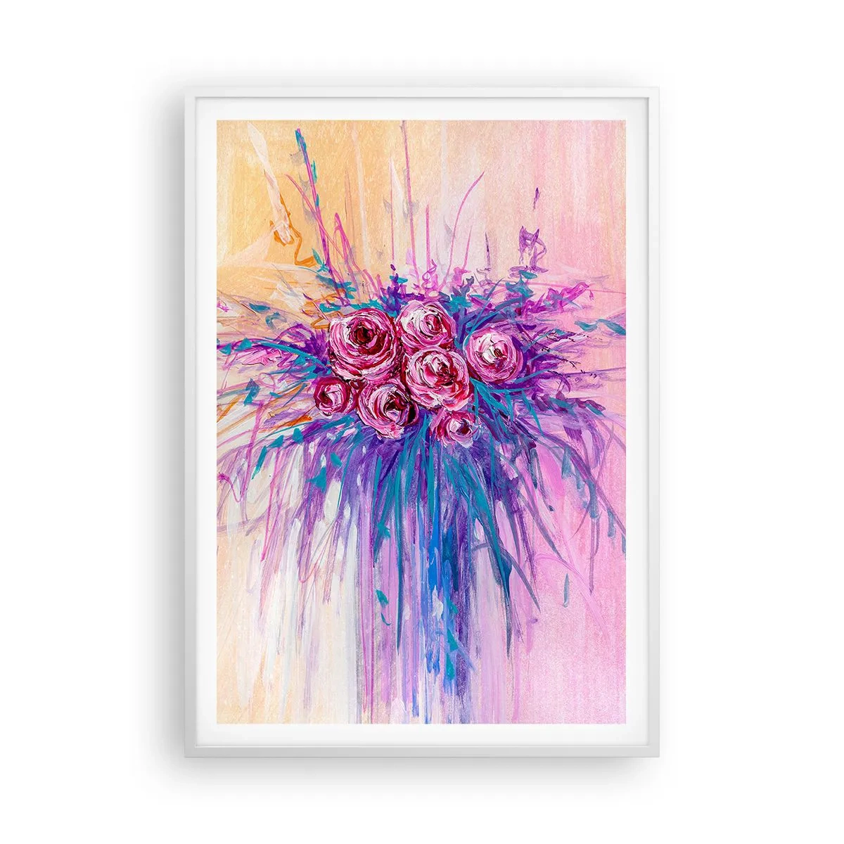 Poster în ramă albă - Fântână de trandafiri - 70x100 cm