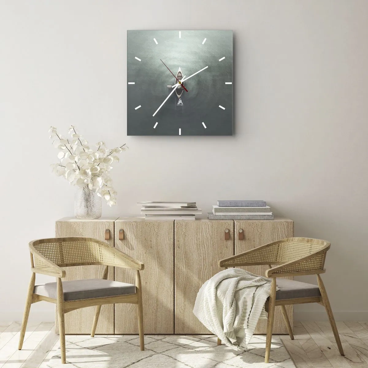 Ceas de perete - Ceas pe sticlă - Peste lacul luminat de lună - 40x40 cm