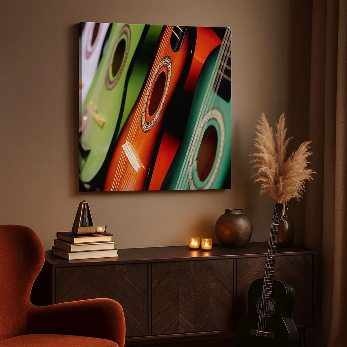 Tablou pe pânză - Chitara are multe culori - 30x30 cm
