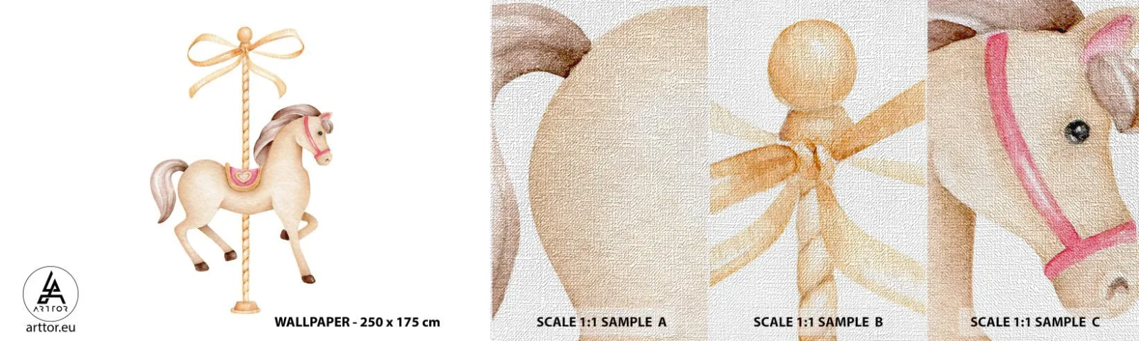 Mostră tapet Premium Canvas - Într-un trap grațios - Cal, Carusele, Fată - 100x30 cm