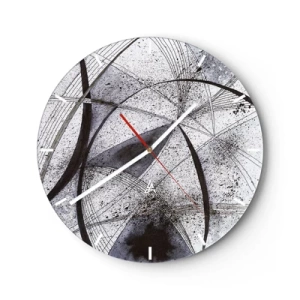 Ceas de perete - Ceas pe sticlă - Abstracție alb-negru cu linii și pete dinamice - 30x30cm - O fantezie futuristă - Decorațiune modernă pentru perete pentru living, bucătărie și dormitor ARTTOR