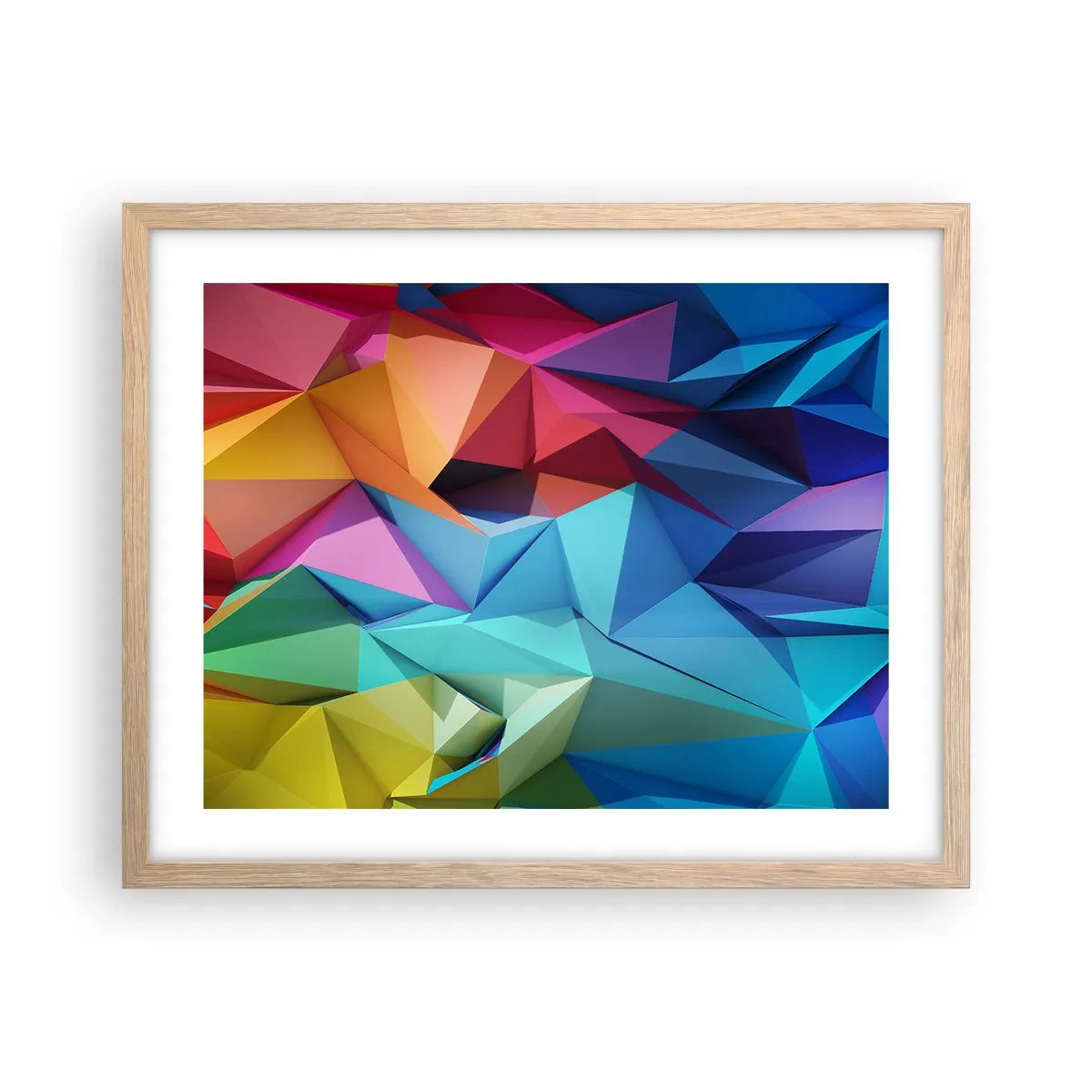 Poster în ramă de stejar deschis - Origami de curcubeu - 50x40 cm