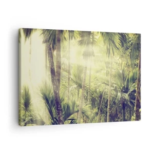 Tablou pe pânză Canvas - Razele soarelui într-o pădure tropicală de palmieri - 70x50cm - Ardoare verde - Decorațiune modernă pentru perete pentru living și dormitor ARTTOR
