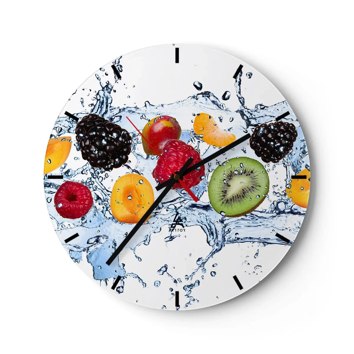Ceas de perete - Ceas pe sticlă - Fructe suculente scufundate în picături de apă - 30x30cm - Joacă-te cu noi - Decorațiune modernă pentru perete pentru living, bucătărie și dormitor ARTTOR
