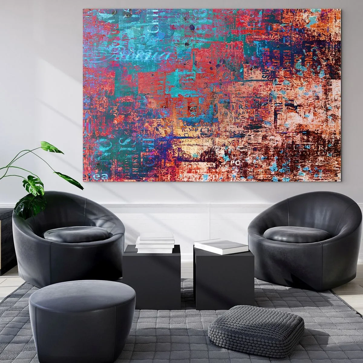 Tablou pe sticlă - Compoziție abstractă în nuanțe de albastru și roșu - 70x50cm - Memorie și uitare - Decorațiune modernă pentru perete pentru living și dormitor ARTTOR