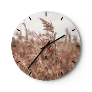 Ceas de perete - Ceas pe sticlă - Ierburi de toamnă legănându-se în vânt în culori naturale - 30x30cm - Toamna pe câmpuri - Decorațiune modernă pentru perete pentru living, bucătărie și dormitor ARTTOR