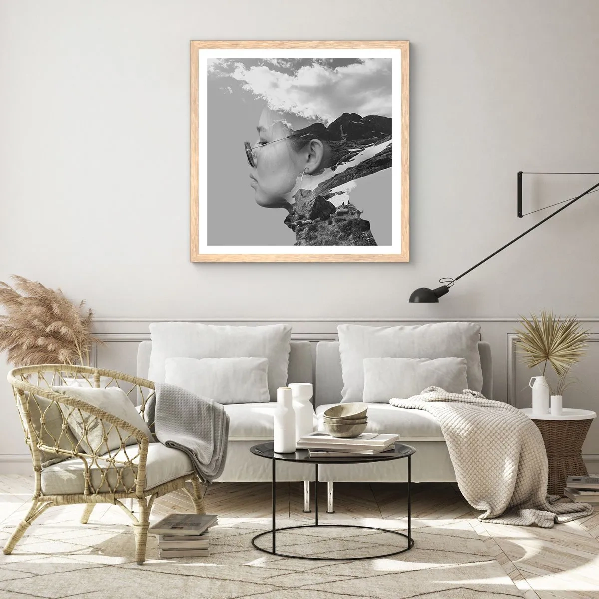 Poster în ramă de stejar deschis - Portret în nori - 40x40 cm
