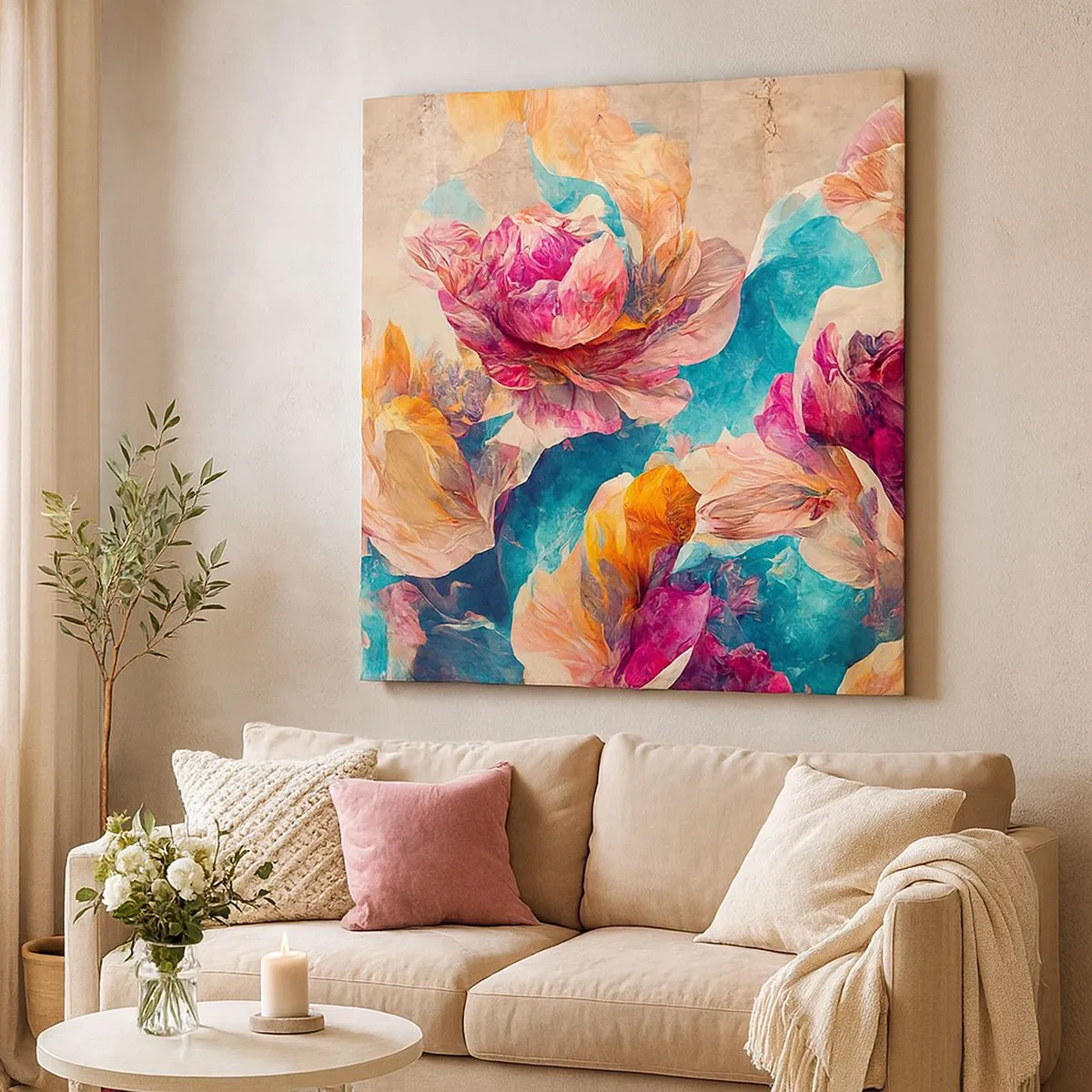 Tablou pe pânză - Splendoarea colorată a buchetului de flori - 30x30 cm