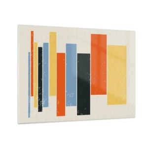 Tablou pe sticlă - Dungi geometrice într-o compoziție ritmică pe un fundal deschis - 70x50cm - Înregistrare muzicală - Decorațiune modernă pentru perete pentru living și dormitor ARTTOR