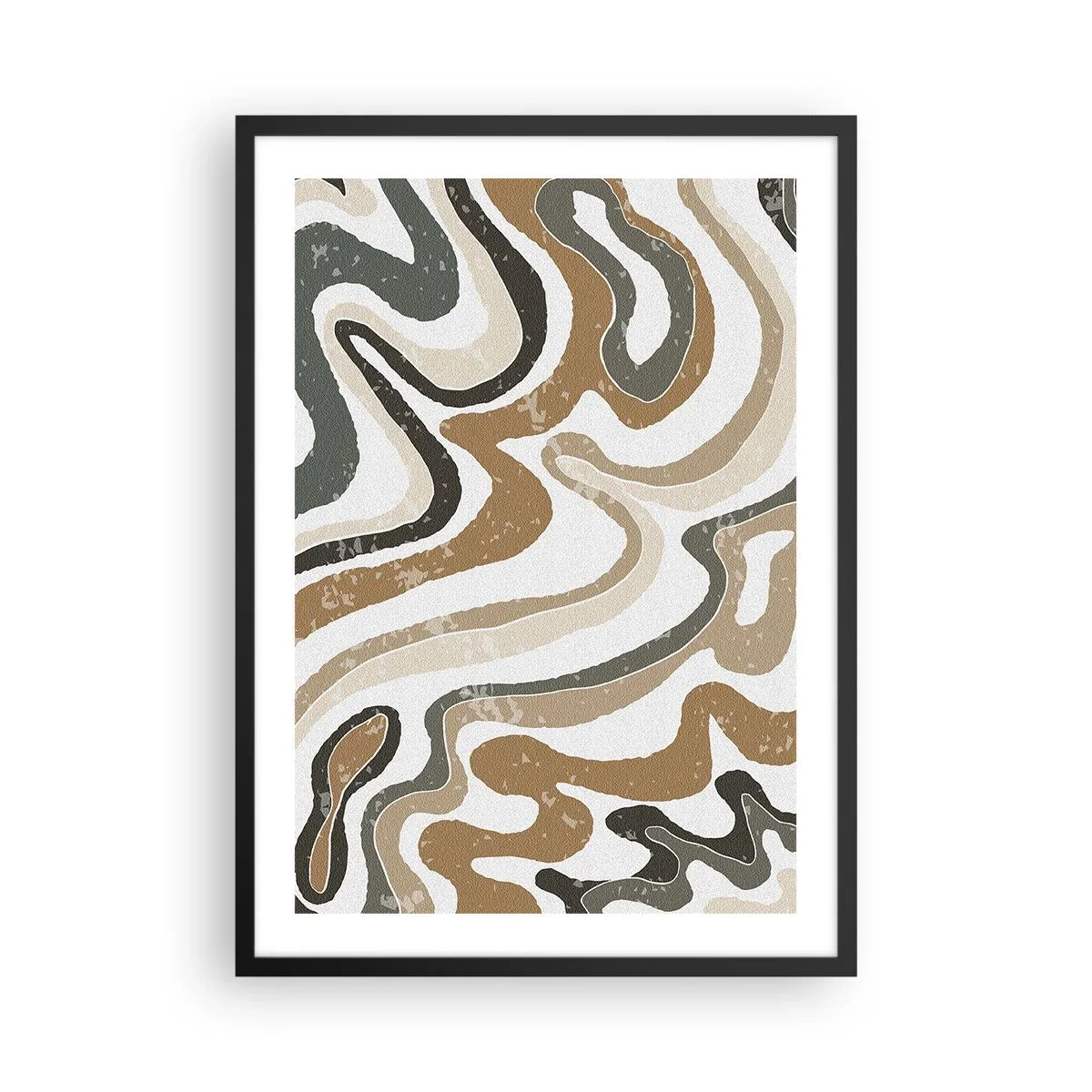 Poster în ramă neagră - Modele organice abstracte în tonuri pământii - 50x70cm - Meandrele culorilor pământului - Decorațiune modernă pentru perete pentru living și dormitor ARTTOR