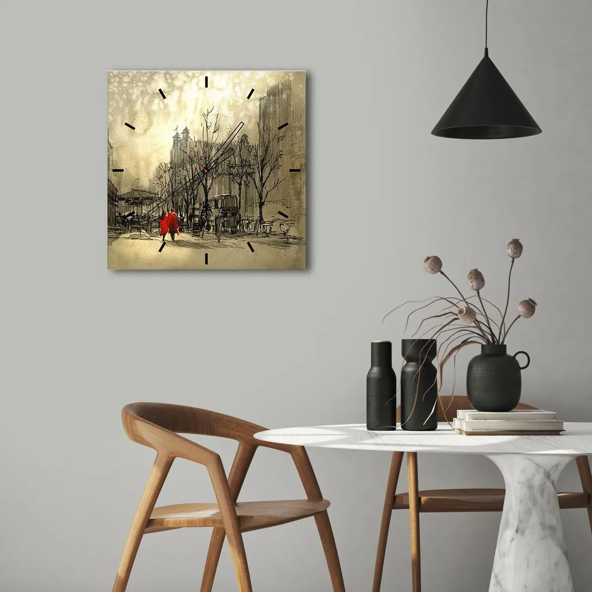 Ceas de perete - Ceas pe sticlă - O întâlnire în ceața londoneză  - 30x30 cm