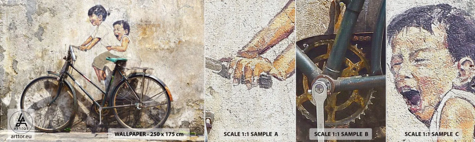 Mostră tapet Premium Canvas - Adevărat sau fals? - Abstracția, mural, Bicicleta - 100x30 cm