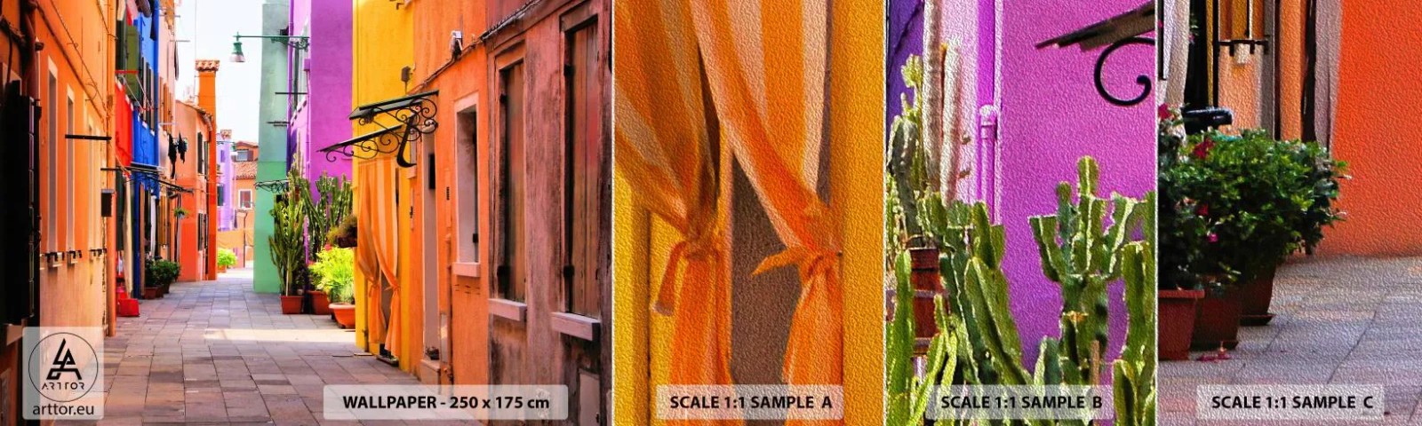 Mostră tapet Premium Sand - Aleea curcubeului - Oraș, Veneția, Arhitectură - 100x30 cm