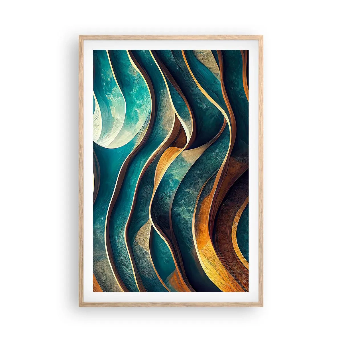 Poster în ramă de stejar deschis - Meandre de albastru - 61x91 cm